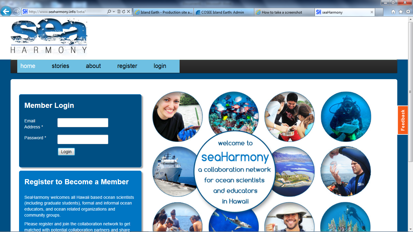 Screenshot of seaHarmony site